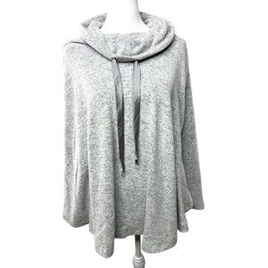 White House Black Market Heather Gray Cowl Neck Poncho With Satin Tie Accents